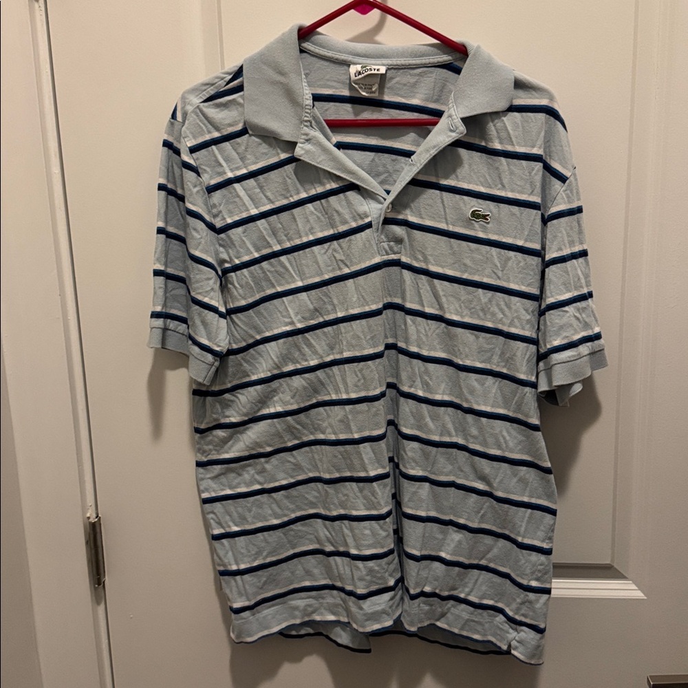 Lacoste Light Blue Polo with Navy Stripes.  Vintage